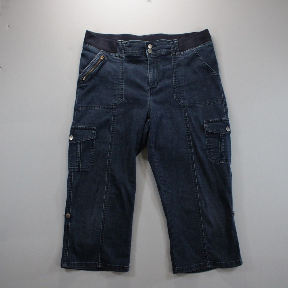 Lee Platinum Label Womens Baggy Cargo Utility Denim Capri Jeans Dark Wash 12 M